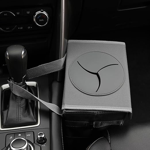 AOKJOY Car Garbage can with lid Leak Proof Vehicle Trash Can 3 Storage Pockets Hanging Waterproof car Trash Bag for SUV Grey
