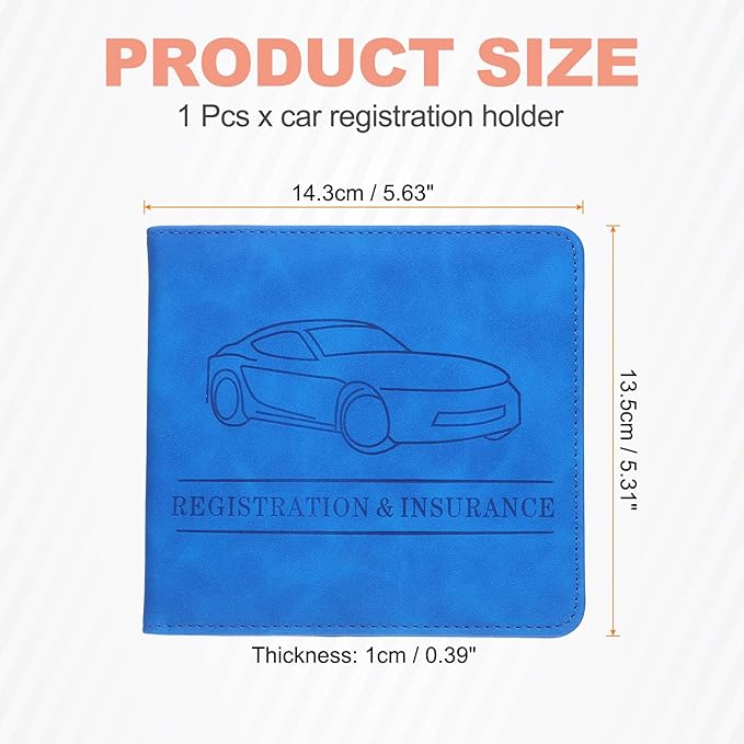 HARFINGTON Car Registration and Insurance Holder 5.63" x 5.31" PU Leather Vehicle Glove Box Organizer Storage Accessories Men Women Car ID Holder for License ID Card Bank Card, Dark Blue
