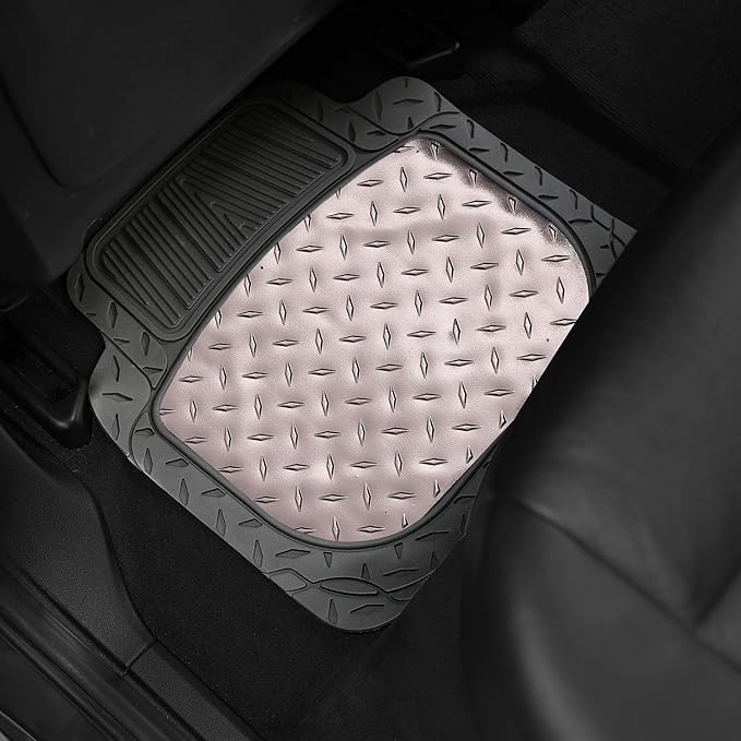 FH Group Automotive Floor Mats - Heavy-Duty Metallic Rubber Floor Mats for Cars, Universal Fit Full Set, Climaproof Floor Mats, Trimmable Floor Mats for Most Sedan, SUV, Truck Floor Mats Gray