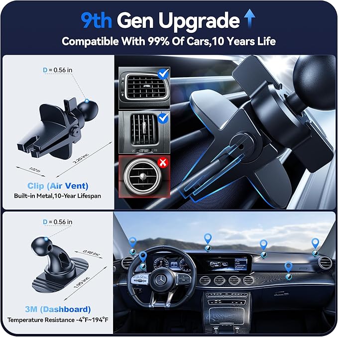Beser 15W for MagSafe Car Mount Charger, (3.81 lbf) Magnetic Qi Wireless Car Charger, Vent/Dashboard, Phone Holder Mount for iPhone 16/15/14/13/12 Series, Fast Charging, Aluminium, Black