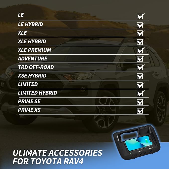 KEWISAUTO Car Wireless Charger for 19-25 Toyota RAV4, OEM Style Center Console Charging Panel USB-A USB-C Fast Wireless Phone Charger Pad for Toyota RAV4 2019 2020 2021 2022 2023 2024 2025 Accessories
