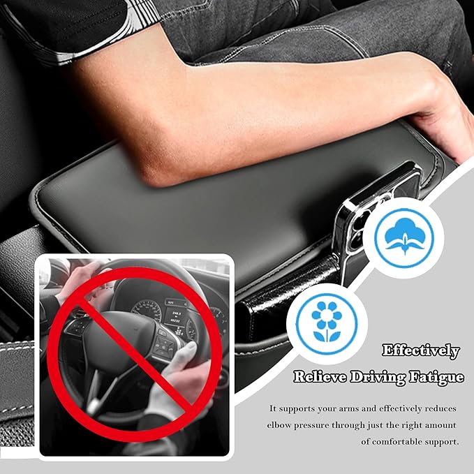 Stacool Center Console Cover with Storage Bag,Leather Comfort Armrest Cover for Car Decorations & Height Car Armrest Cushion,Universal Car Arm Rest Cover Pad for Most Vehicles (Gray)