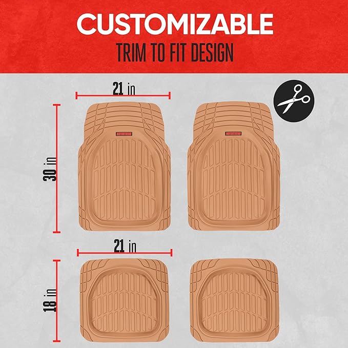 Motor Trend - MT-921-BG Flextough Tortoise - Heavy Duty Rubber Floor Mats for Car SUV Van & Truck - All Weather Protection - Deep Dish (Tan Beige)