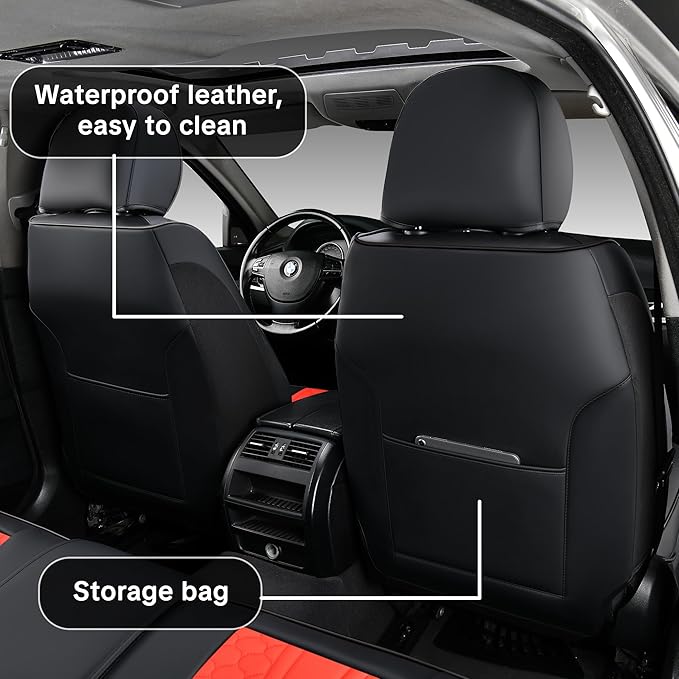 Wertigen Red Car Seat Covers Full Set – Luxury Waterproof Leather Auto Seat Protector with Airbag Compatible Design, Breathable Non-Slip Cushion, Easy Installation, Fits Most Cars