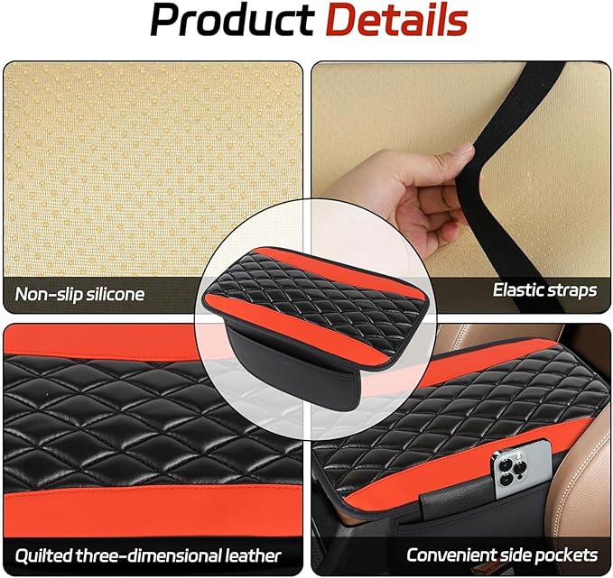 Car Center Console Cover for Acura MDX 2022 2023 2024, Memory Foam Arm Rest Cover Pad Comfortable Waterproof Armrest Cushion with 2 Storage Bags Universal Accessories,B/Red