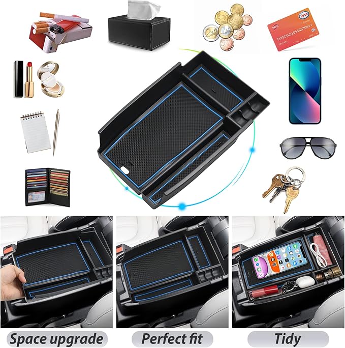 SKTU 2023 2024 2025 Bronco Sport Center Console Organizer for 2021 2022 2023 2024 2025 Ford Bronco Sport Accessories Console Tray Bronco Sport Accessories Armrest Secondary Storage Box (Blue)