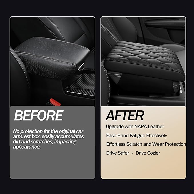 POKSRI Truck Center Console Cover/pad PU Leather,Universal Large Armrest mat, Adjust Driving Posture Cushion,Protector Box,Keep Driving Safety,f150 Sierra Titan silverdo Tundra