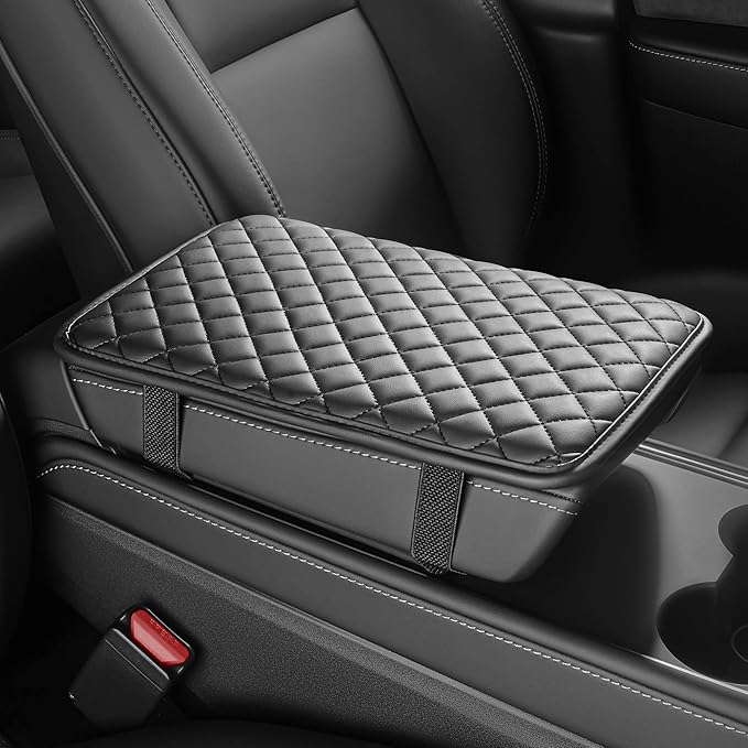 HighnessHwoo Car Armrest Covers, Vehicle Center Console Cover, Middle Storage Organizer Pad, Dog & Cat Paws Protetor, Nappa Leather, Waterproof, Anti-slip, Auto Interior Accessories, Black, Large Size