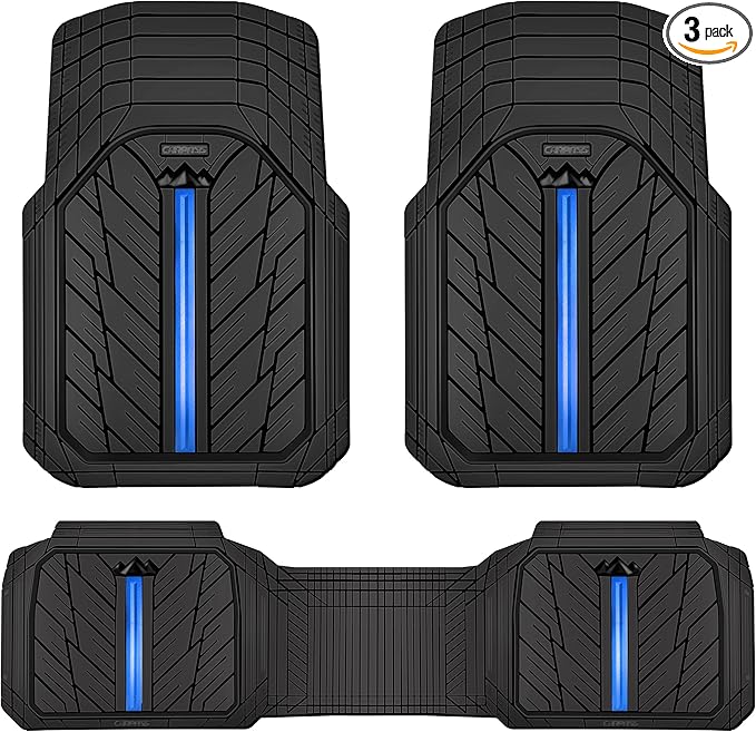 CAR PASS Rubber Floor Mats for Cars, Car Mats Full Sets DeepDish,Universal S~L Size Trim-to Fit Automotive Floor Mat for Truck Van SUV, Heavy Duty Waterproof All-Weather Floor liner Durable Black Blue