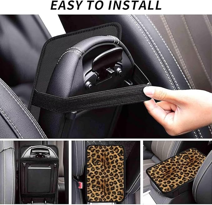 Center Console Cover Brown Leopard Car Center Console Cushion Pad Armrest Cushion Pad Cover, Cheetah Animal Armrest Cushion Pad Cover Anti-Scratch Car Accessories