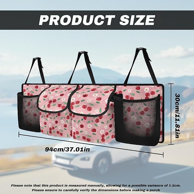 CLOHOMIN Cherry Auto Truck Organizer Daisy Cargo Organizer for Car Pink Car Rear Seat Hanging Storage Bag with 4 Pockets Large Capacity Car Storage Accessories