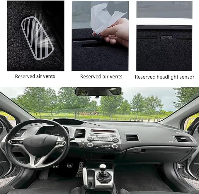 Upgraded Dash Mat for 2006-2011 Honda Civic Polyester Dash Board UV Protection Non-Slip Windshield Reflective Dash Cover Interior Accessory Black