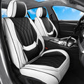 GEZHOUBA Black White Car Seat Covers Full Set, Full Coverage Luxury Leather Automotive Seat Covers Waterproof Car Seat Protector, Front & Rear Seats Cover Sets Universal Fit for Most Cars SUVs Trucks