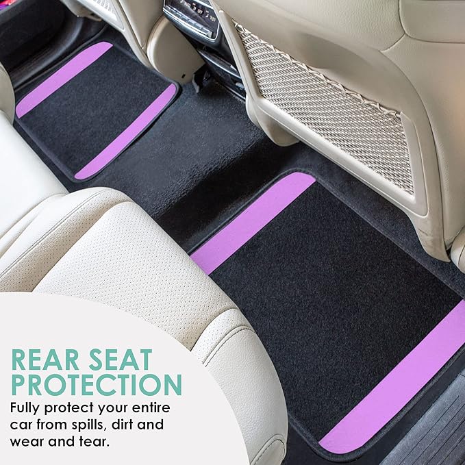 FH Group Automotive Floor Mats – Universal Fit Premium Carpet Car Mats with Driver Heel Pad, Full Set for Cars, SUVs & Trucks - Purple