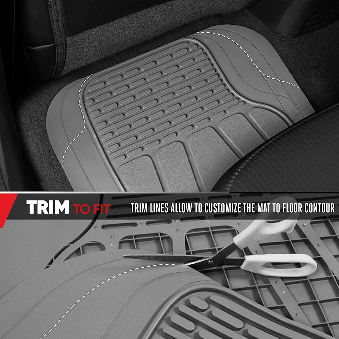 BDK Motor Trend WingRunner Heavy Duty Rubber Rear Floor Mats Liners, Back Row Non-Slip All Weather Interior Protection Universal Fit Design for Trucks Cars Sedans SUV, Fits 2nd or 3rd Row Rear - Black