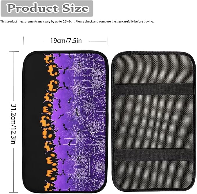 Mintutlipy Car Center Console Cushion Cover Car Interior Accessories Universal 12.3×7.5 Inches Automotive Armrest Protector-Halloween Spider Web Pumpkin