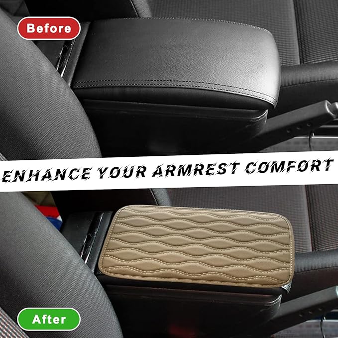 Car Center Console Pad, Waterproof PU Leather Auto Armrest Box Cover, Comfortable Vehicle Arm Rest Protector Cushion Pad for Car SUV, Universal Car Accessories (Beige)