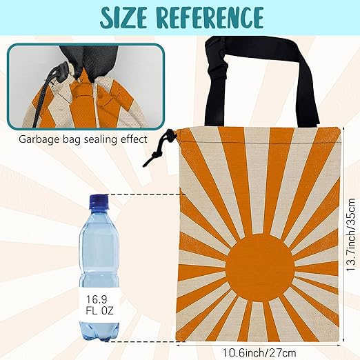 KXWQTRDD Car Trash Bag Retro Orange and White Sunray Leak-Proof Car Garbage Bag with Drawstring Foldable Canvas Trash Bin with Adjustable Buckle for Car Accessories, Travelling, Camping