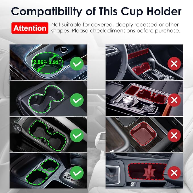 2Pack Cup Holder Expander, Car Cup Holder Expander Compatible with Yeti, Hydro Flask, Nalgene, Takeya, Camelbak, Owala Tumblers, Ramblers, Mugs, Large Bottles in 2.6"- 4.8", No Tools Required