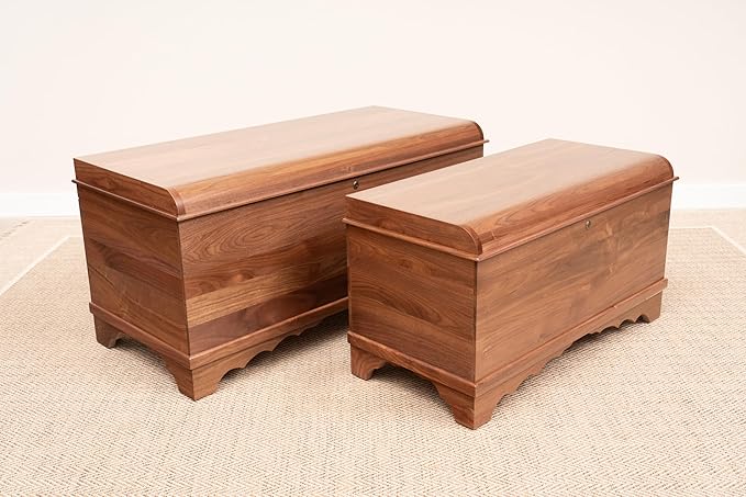 Rustic Red Door Co. Cedar Hope Chest with Waterfall Top, Amish Made Wooden Storage Trunk Box for Bedroom, Blanket, Clothes, Anti-Slam Hinges and Lock, 36", Walnut Wood, Natural Stain