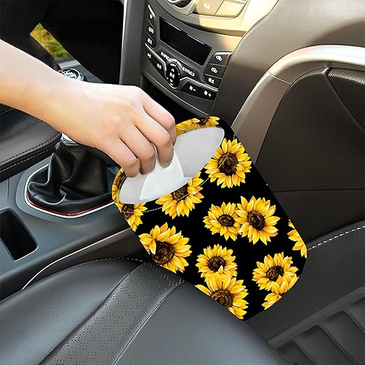 KXWQTRDD Car Garbage Bag Abstract Yellow Sunflower Mini Car Trash Bin Portable Collapsible Waterproof Rubbish Bag for Car Accessories Back Front Seat Cup Holder