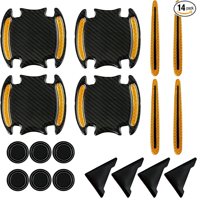 Car Door Protector-Door Handle Shielding Film, Door Dampening Pads, and Door Corner Guards for All Car Models - Noise Reduction & Anti-Scratch Solution (Orange)