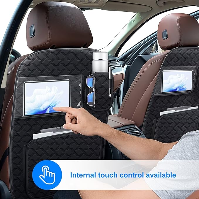 Ahsrnl Back Seat Protector 2 Pack Fit for Kia NIRO Car Kick Mats with Touch Screen Tablet Holder Storage Organizer Waterproof Dirt Proof Faux Leather Auto Accessories for Kids (1 Pair Black)