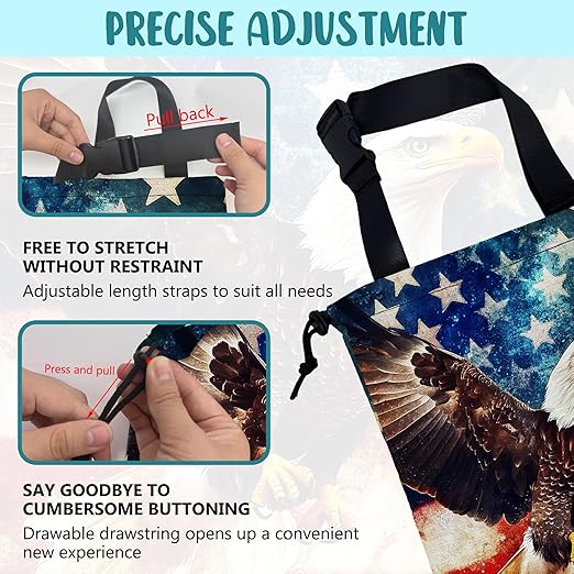 KXWQTRDD Car Garbage Bag Bald Eagle American Flag Drawstring Car Trash Bag Hanging for Back Seat with Adjustable Buckle Canvas Vehicle Trash Can Easy-to-Install