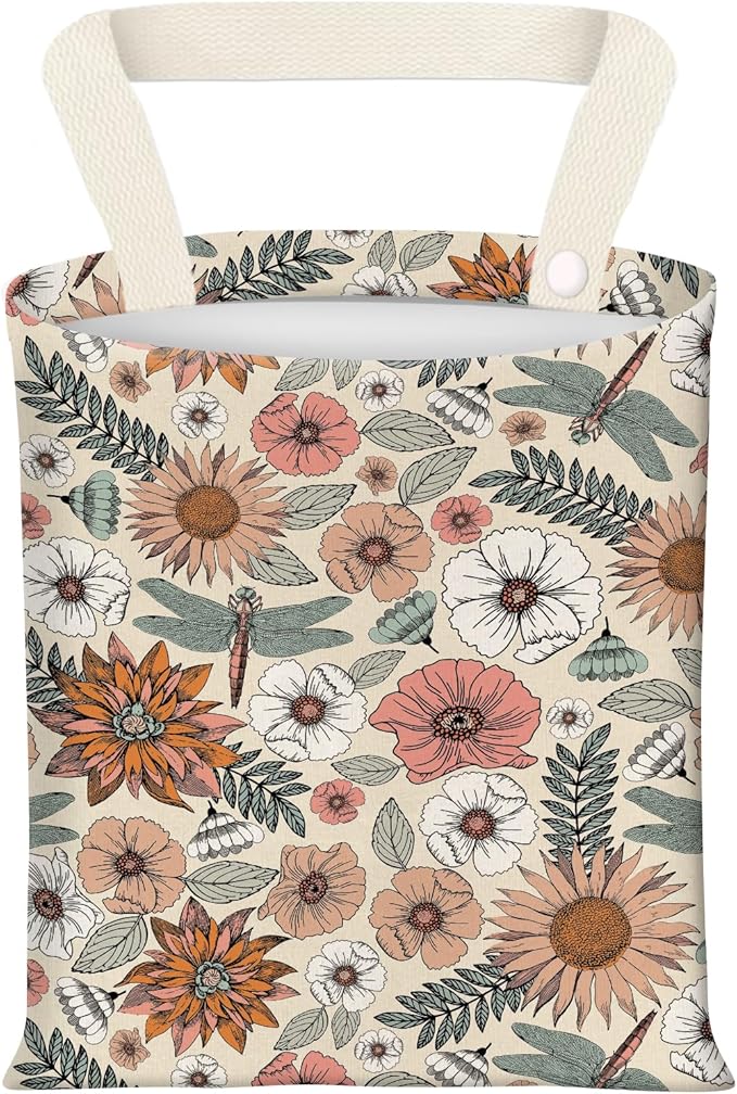 BEAKND Hanging Car Garbage Bag, Cute Car Trash Can Bag, Automotive Accessories for Women Men Cute Boho Flower Dragonfly