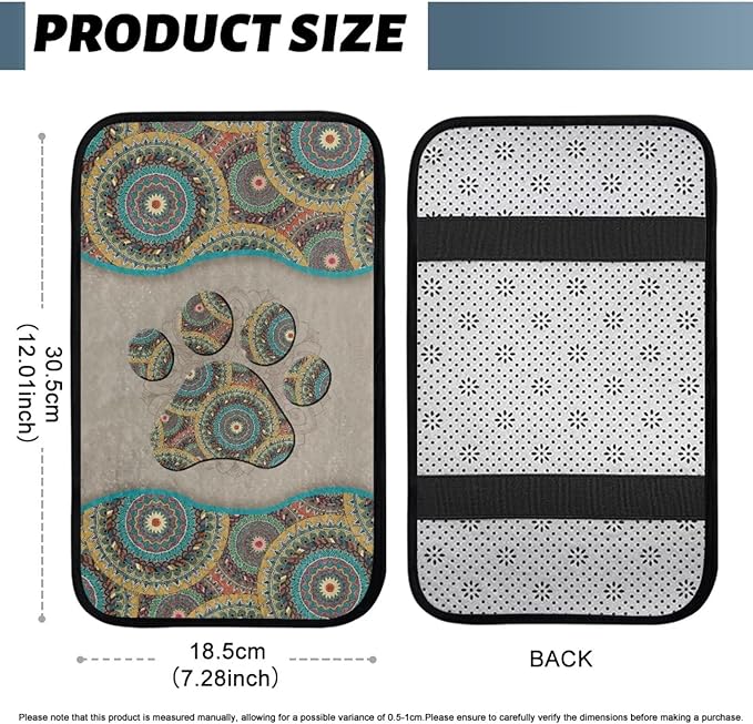 Bulopur Boho Dog Paw Prints Auto Armrest Console Accessories Flannel Center Console Cover Warmth Car Console Covers Protect from Pet Claws Fit Most Car, Truck, SUV, or Van