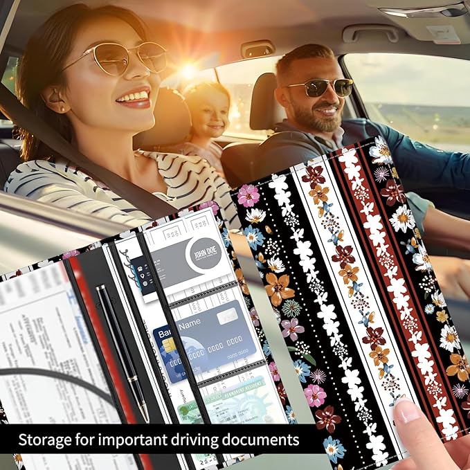 BAUCIWLD Premium Car Registration and Insurance Card Holder, Cute PU Leather Car Document Holder, Vehicle Glove Box Car Organizer with Magnetic Closure for Driver License, Cards Stripe Floral