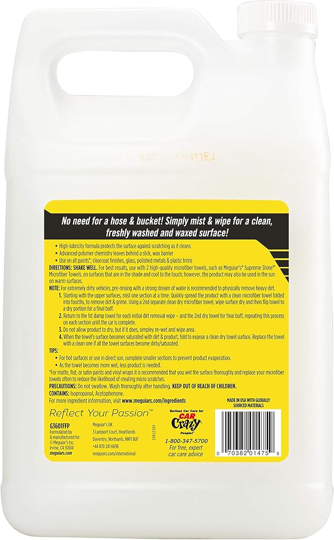 Meguiar's Ultimate Waterless Wash & Wax, Scratch-Free Waterless Car Cleaning Spray That Makes Detailing Quick and Easy, 2-in-1 Cleaner and Protection to Help Your Ride Shine, 1 Gallon (128 Oz)