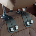 CoBak Purse Hook for Car - Universal Premium Stitched Leather and Aluminum-Magnesium Alloy Double Car Seat Back Storage Hook for Purses, Handbags, Bags (2 Pack),Black