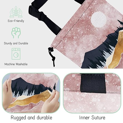 NHNXHWIA Pink Mountain Car Trash Bag,Full Moon Hanging Drawstring Car Garbage Bag,Waterproof Canvas Car Back Seat Organizer with Adjustable Buckle,for Vehicles,SUVs,Camping,Road Trips