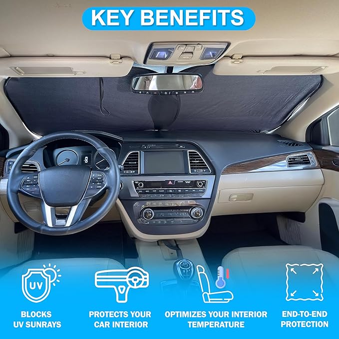Autovir Car Windshield Sun Shade Foldable | Front Windshield Shade for Sun, Heat and UV Rays | Sunshade for Car Front Window and Interior Sun Protection | Medium (28 x 31 inches)