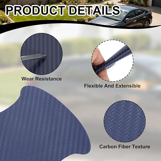 PATIKIL 3.54" x 3.94" Car Door Handle Sticker, 8Pcs Carbon Fiber Anti-Scratches Vehicle Door Cup Protector with Scraper Auto Door Handle Protective Film for Cars Trucks RV SUV, Light Blue