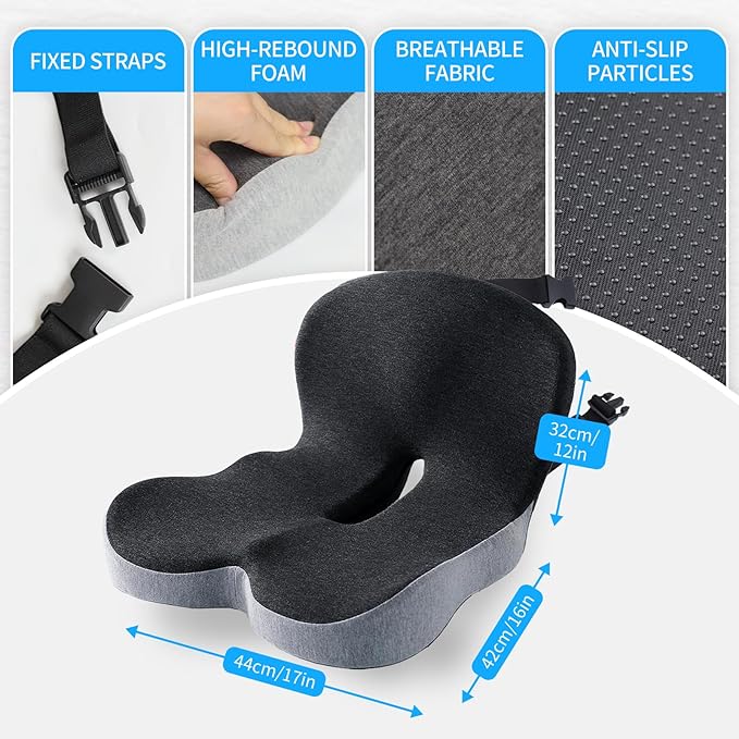 Premium Car Cushions for Driving – Versatile Seat Cushion for Truck Driver& Office Chair, Memory Foam Driver Seat Cushion with Back Support & Non-Slip Base，with Adjustable Strap