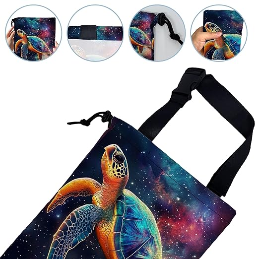 Sea Turtle Swimming in Galaxy Car Trash Bag,Hanging Drawstring Car Garbage Bag,Canvas Car Back Seat Organizer with Adjustable Buckle for Men and Women
