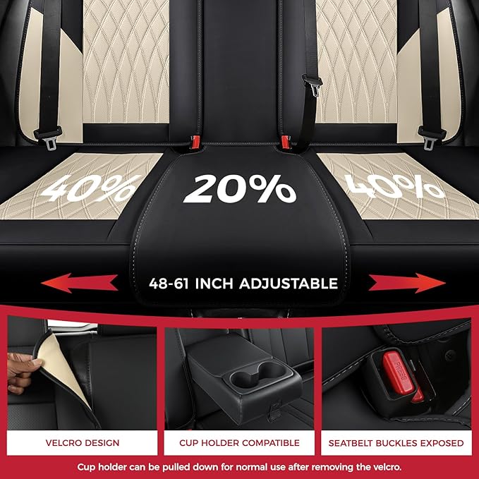 FREESOO Black Beige Car Seat Covers Full Set - Faux Nappa Leather Seat Covers for Cars, Luxury Breathable Waterproof Front Seats with Lumbar Support and Back Seat Cover, Fit for Sedans SUVs Pick-ups