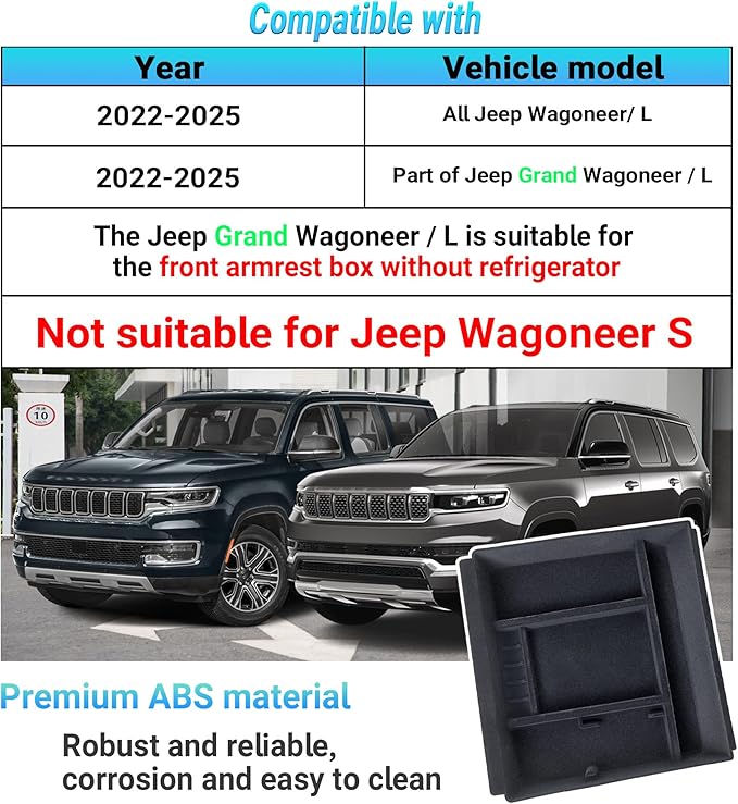 Sinminou Center Console Organizer Compatible with 2022-2025 Jeep Wagoneer/L, 2022-2025 Jeep Grand Wagoneer/L Accessories, Flocking Armrest Storage Box with Coin Compartment
