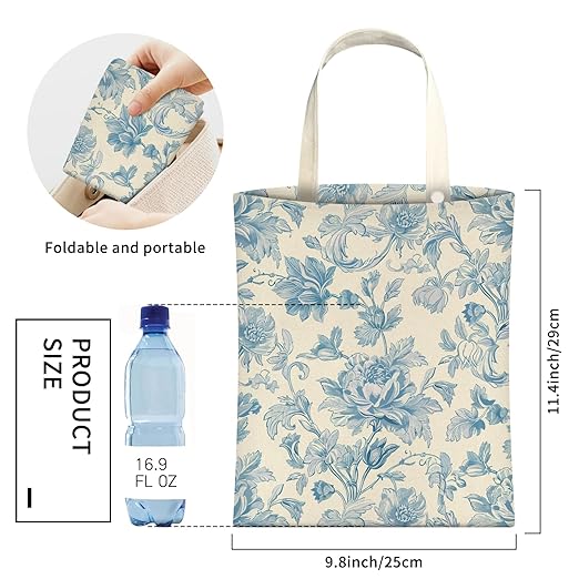 AXZOPDE Cute Car Trash Can, Hanging Canvas Car Back Seat Organizer and Storage Bag, Funny Car Trash Bag For Travelling, Outdoor Watercolor Blue Flower