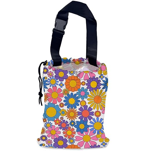 NHNXHWIA Groovy Flower Car Trash Bag,Retro Daisy Hanging Drawstring Car Garbage Bag,Waterproof Canvas Car Back Seat Organizer with Adjustable Buckle,for Vehicles,SUVs,Camping,Road Trips