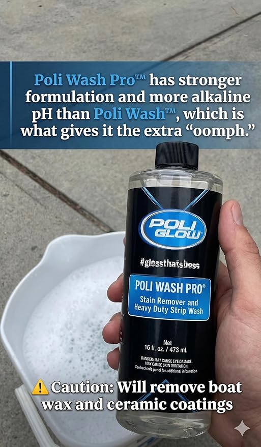 Poli Wash Pro® – Professional-Grade Boat & RV Cleaner and Stain Remover | Highly Concentrated Alkaline Formula for Fiberglass, Gel-coat, Vinyl, Upholstery & Carpets