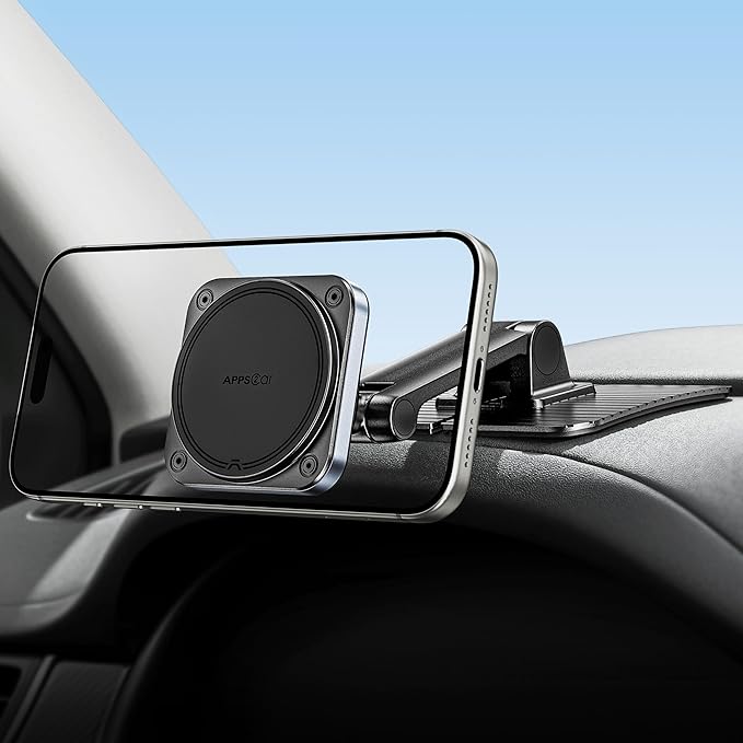 APPS2Car Magnetic Phone Holder for Car, 360° Adjustable Car Cell Phone Holder Mount with Large Adhesive Base, Fits Flat & Curved Dashboards, Compatible with Magsafe iPhone, Samsung, Smartphones