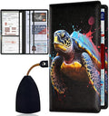Car Document Holder with Magnetic Shut, Car Registration & Insurance Card Holder, Waterproof PU Leather Glove Box Organizer Vehicle Accessories Driver License for Women/Men, Watercolor Sea Turtle