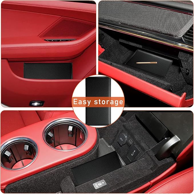 Kewucn Car Registration and Insurance Card Holder, Leather Auto License Document Glove Box Compartment Organizer, Essentials Vehicle Wallet Case for Driver License, ID Card (Black Carbon Fiber)