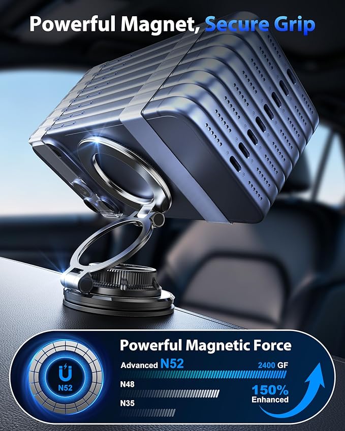 Otemly Ultra-Thin Vacuum Gel Magnetic Phone Holder for Car, [95LBS Max Suction] 360° Adjustable [All Zinc-Alloy] Cell Phone Car Mount for MagSafe, Fit for iPhone 17 Pro Max/16/15/14/13/12 & Android