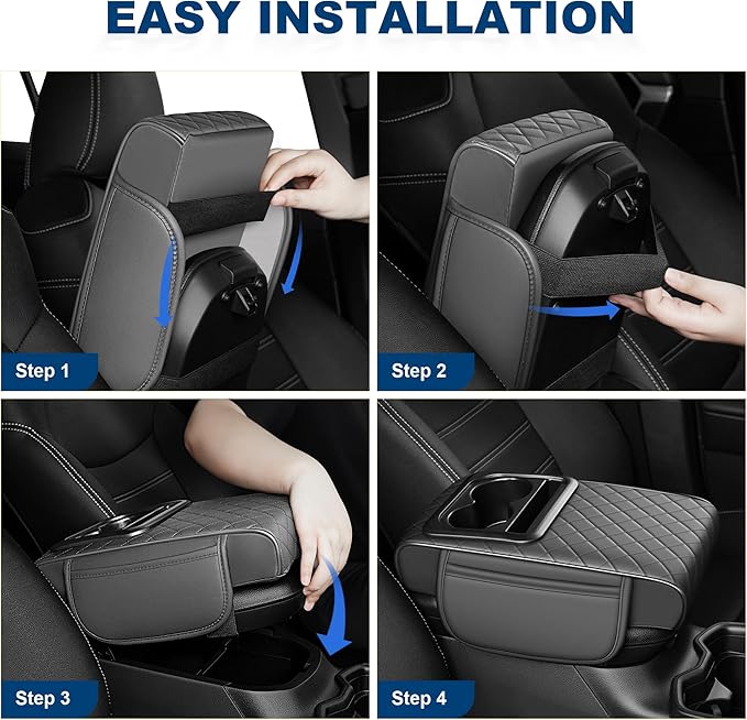 Car Center Console Cover Fit for Volkswagen Jetta Faux Leather Auto Armrest Box Cover with Cup Holder & Phone Holder Waterproof Leather Armrest Protector Cushion(Grey)