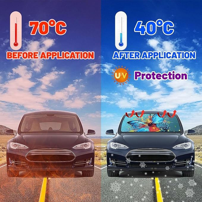 DOPINDU Butterfly Car Windshield Sun Shade Umbrella Bendable Handle Foldable Funny Sunshade for Car Windshield Block UV Rays Keep Vehicle Cool for Most Sedans SUV Trucks Cars 57"x30"