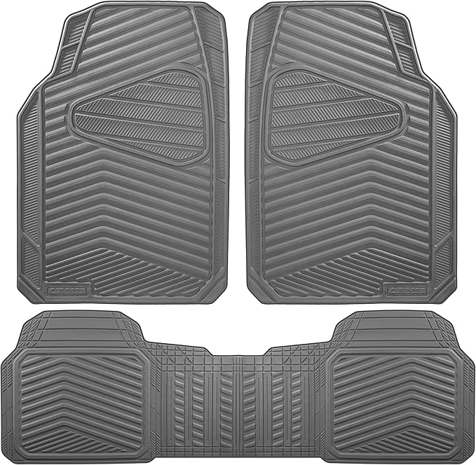 CAR PASS Rubber Car Mats, Waterproof Car Floor Mats All Weather,Car Mat Full Set 3 Piece, Grey Automotive Floor Mat Trim to Fit for Cars Sedan SUVs Trucks, Anti-Slip Easy Clean, All Gray